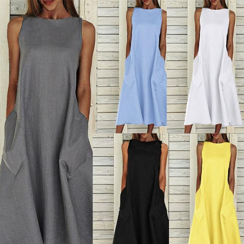 Women's Summer Maxi Dress Sleeveless Long Dress Loose Beach Shirt Dress Sundress