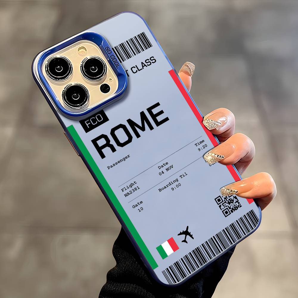 Italy Plane Travel Ticket Phone Case For iPhone 16 15 14 13 12 11 Plus Pro Max Multicolor Aurora Laser Shockproof Funda Cover