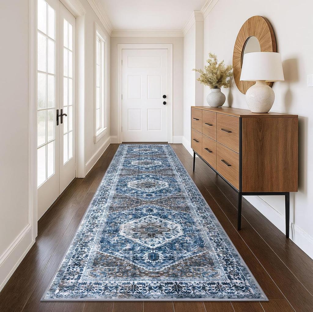 Vintage Persian Runner Rug, Non-Slip Hallway Carpet,Traditional Oriental Pattern Long Floor Mat for Entryway  Home Decor