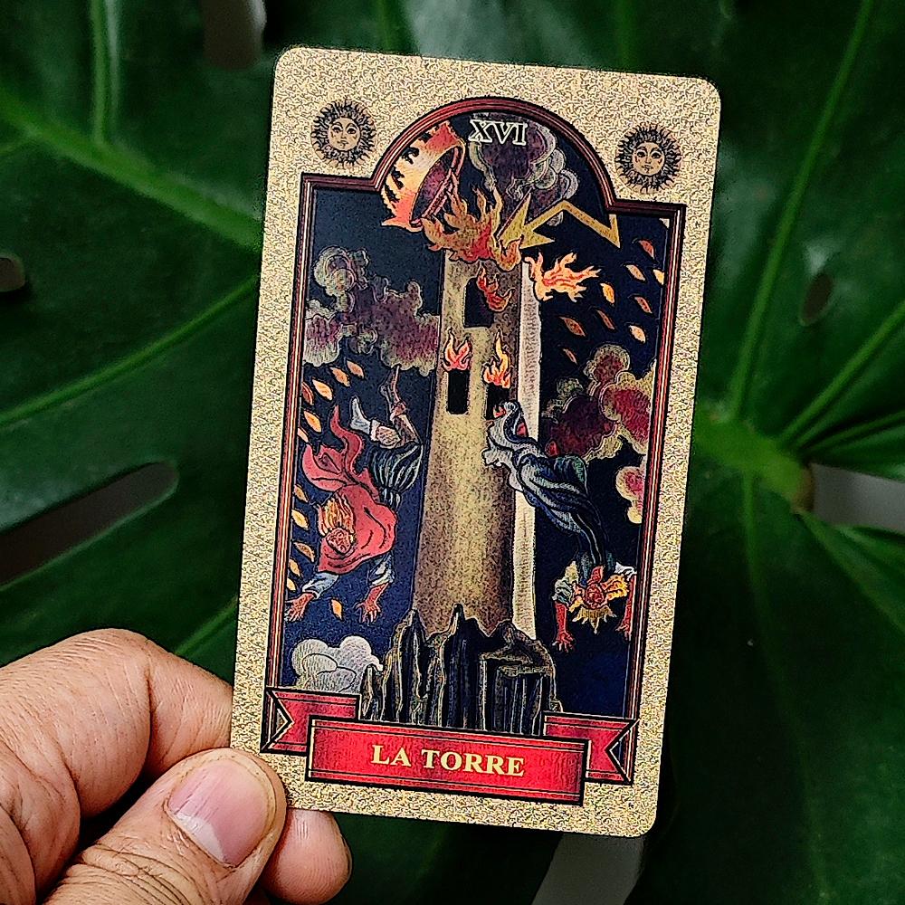 Zlatý Waite Tarot španělský jazyk Español 78 ks tarotových karet kapesní edice 10,3*6cm