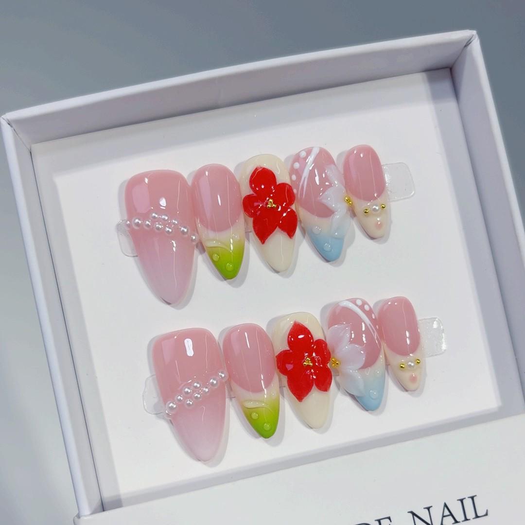 European Best-Selling Almond-Shaped Handmade Autumn/Winter Whitening Nail Art Press-On Nails Medium