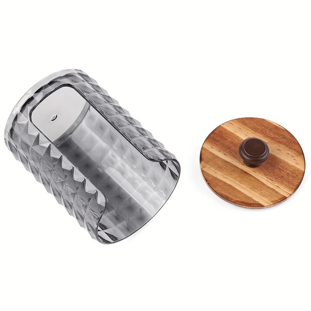 1Pcs Cotton Round Holder with Wooden Lid, Cotton Pad Holder Clear Acrylic Makeup Cotton Pad Swab Holder Container Round