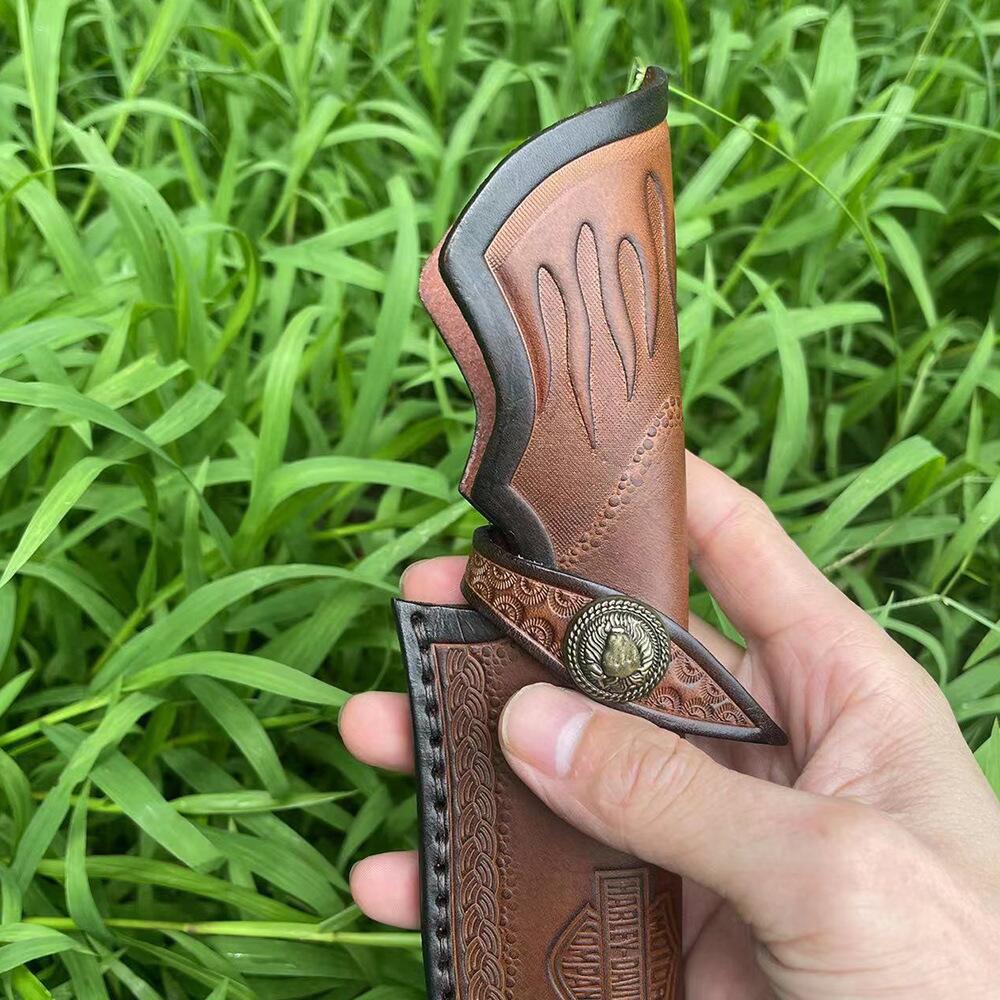 25,5 cm Messerscheide mit fester Klinge, geprägtes Rindsleder, Top-Grain-Leder, Campingmesser-Etui, Jagdholster mit Gürtelschnalle