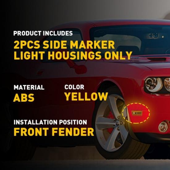 Amber Lens Bumper Front Side Marker Light For Housing Dodge Challenger 2008-2014