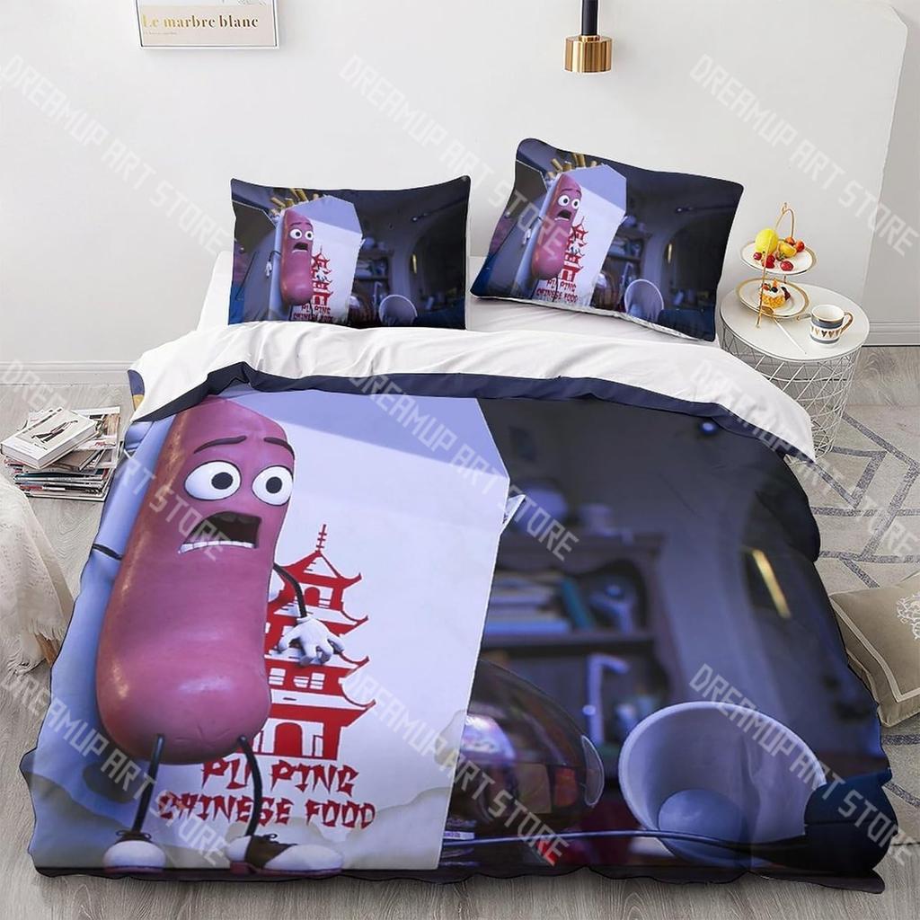 Модный Мультяшный Набор Постельного Белья Sausage Party Односпальный Двуспальный Полный Queen King Размер Набор для Кровати Детская Спальня Комплекты Пододеяльников Комплект Простыней