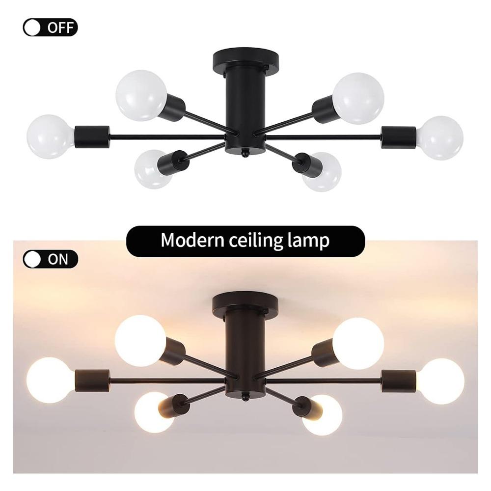 E27 Chandelier 6-Lights Close To Ceiling Light Modern Ceiling Lamp  Office