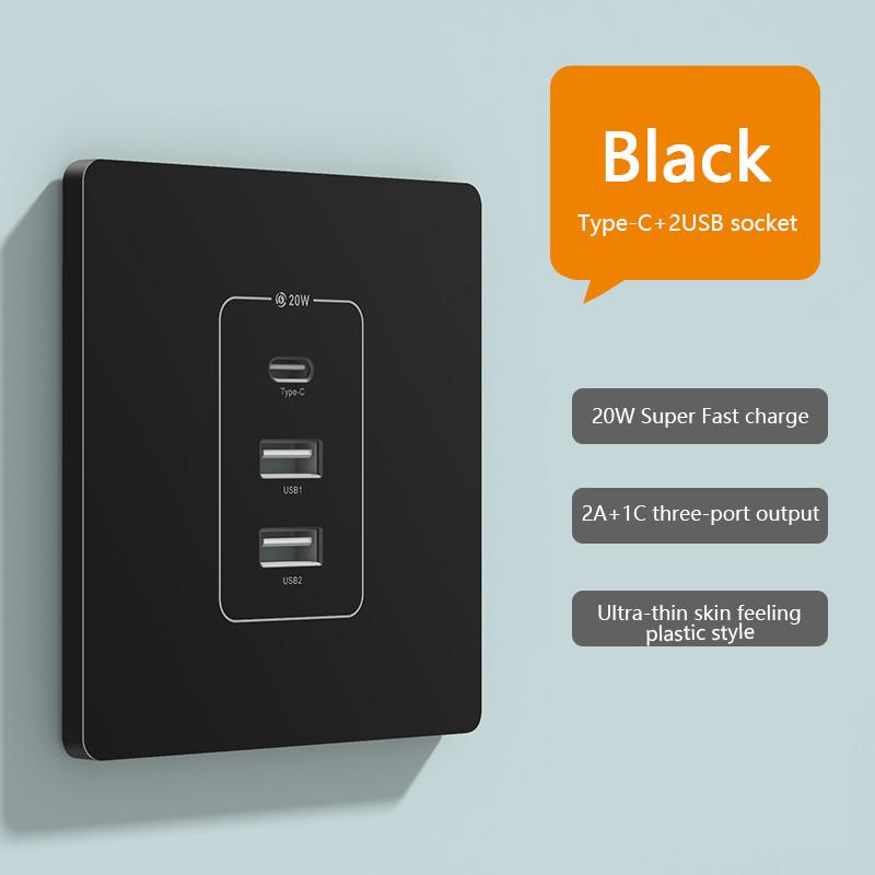 Universelle Smart-Steckdose 20W Superschnellladung Typ C USB-Anschluss Glas Kunststoff Strom Wandstecker, Ladeadapter Doppel-USB-Steckdose 220V