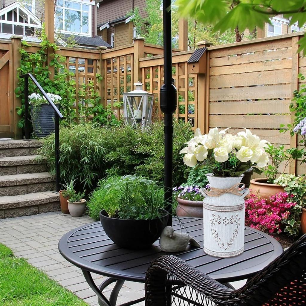 2pcs Metal Flower Vase Galvanized Milk Can Watering Jug,Rustic Plant Holder Farmhouse Flower Vase Pot for Home Office Garden Decor Indoor and Outdoor