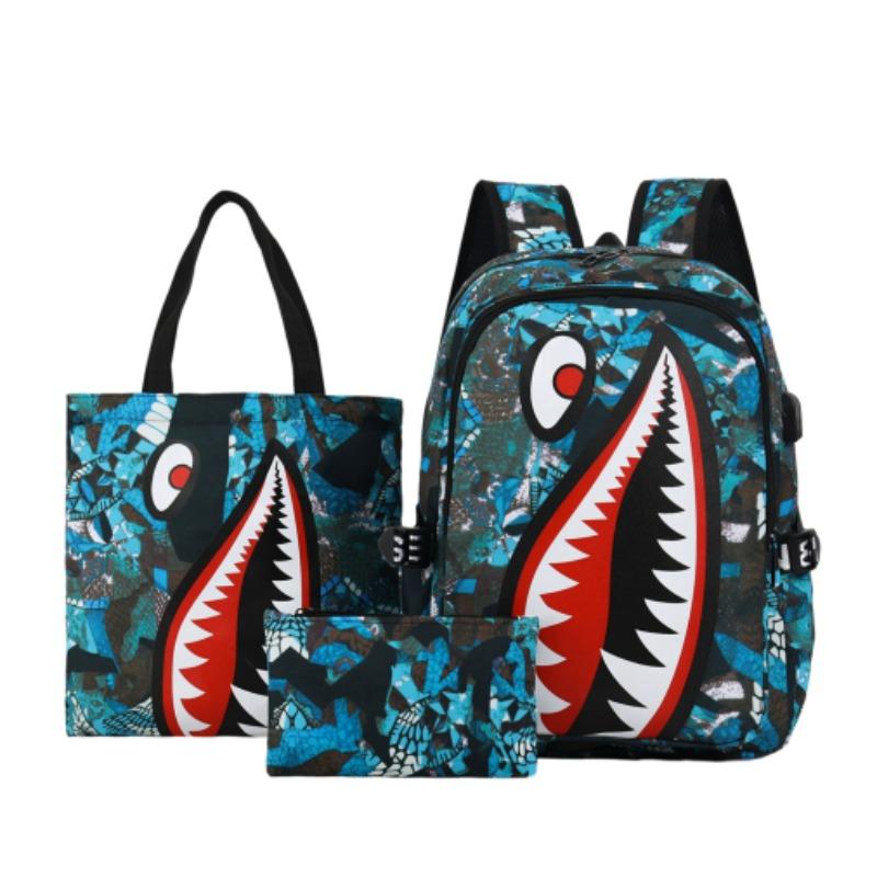 Primary School Children's Backpack Shark Personality Pattern Printed Large Capacity Lightweight Simple Backpack Cartoon
