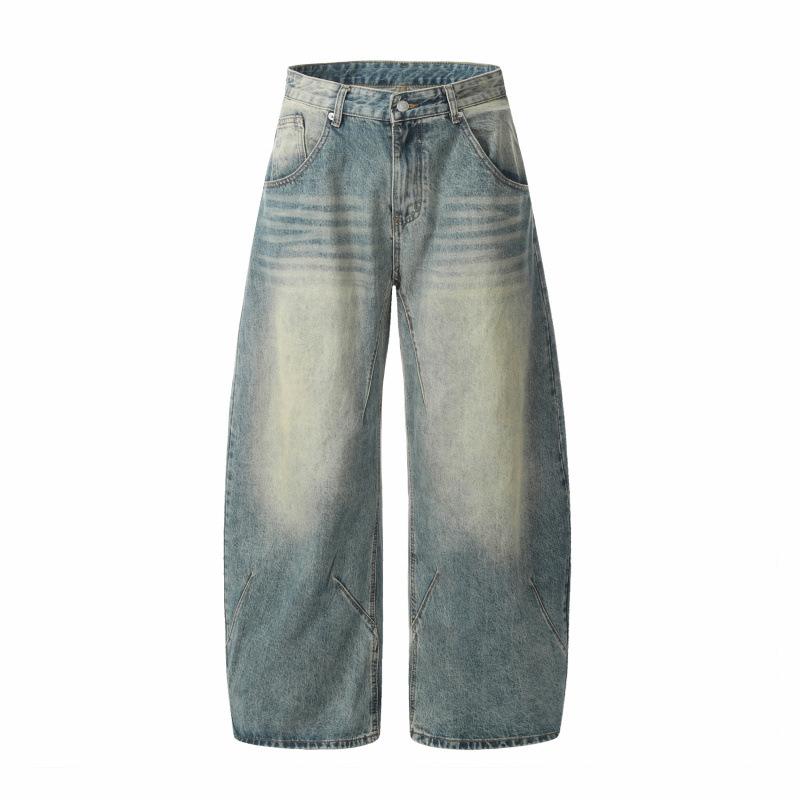 JYL Unisex Bootcut Jeans American Vintage Blue Spring Pleated Casual Denim XL
