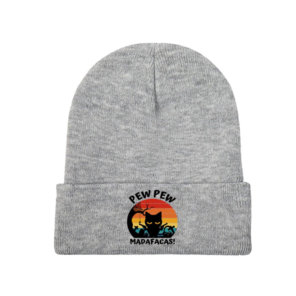 Pew Pew Madafakas tricot chapeau bonnet automne hiver chapeaux chaud hip-hop chat avec des armes à feu casquette unisexe femmes cadeau