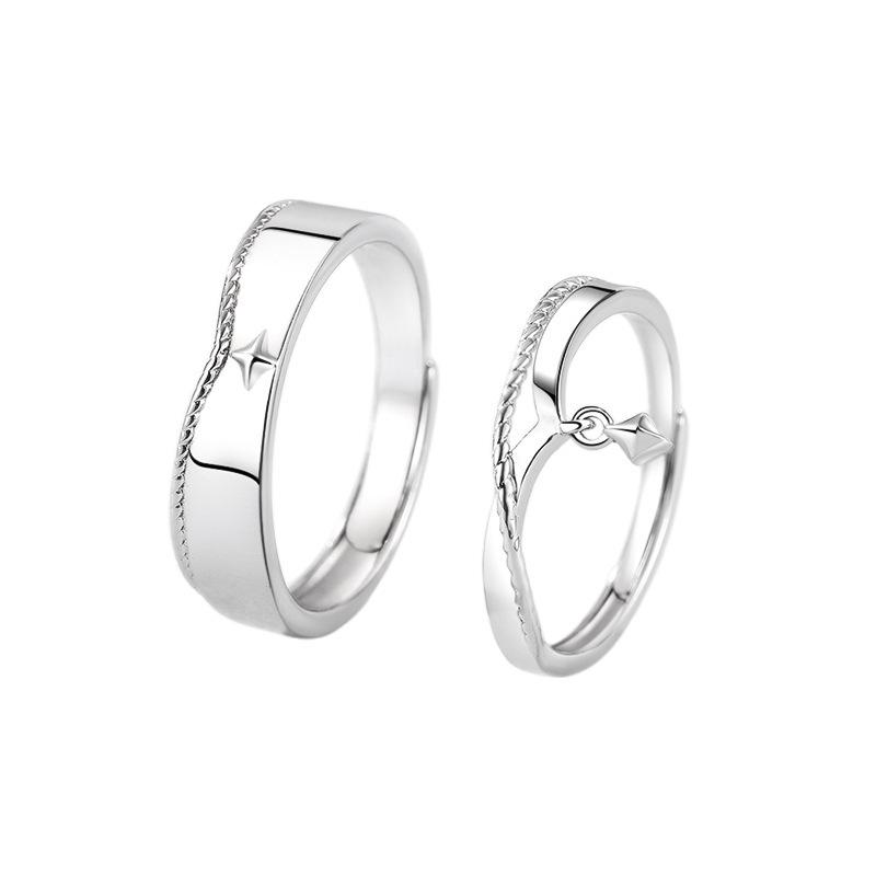Sterling Silver S999 Princess & Prince Couple Rings - Unique Anniversary Gift for Boyfriend & Girlfriend T2577 - Women s