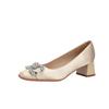 New Fashion Thick Heel Square Head Diamond Buckle Lady Versatile Temperament Satin Surface Commuter Women's Shoes