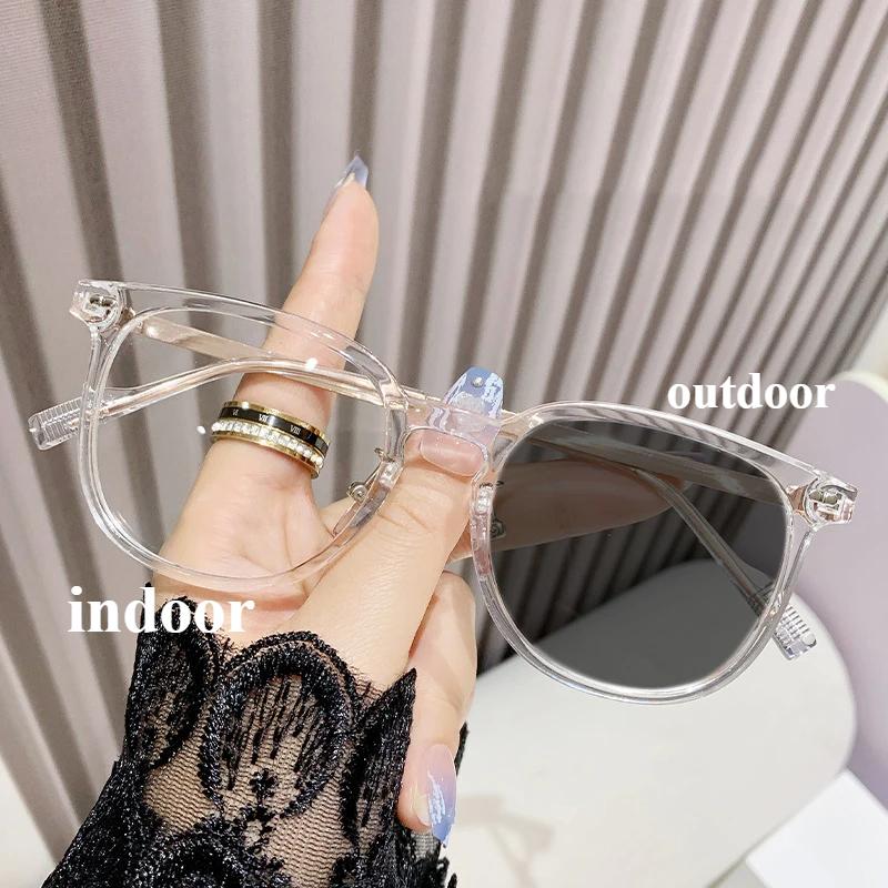 2025 Color Changing Myopia Glasses for Women Men Retro Round Anti Blue Light Near Sight Glasses Ultra Light Diopter Eyeglasses