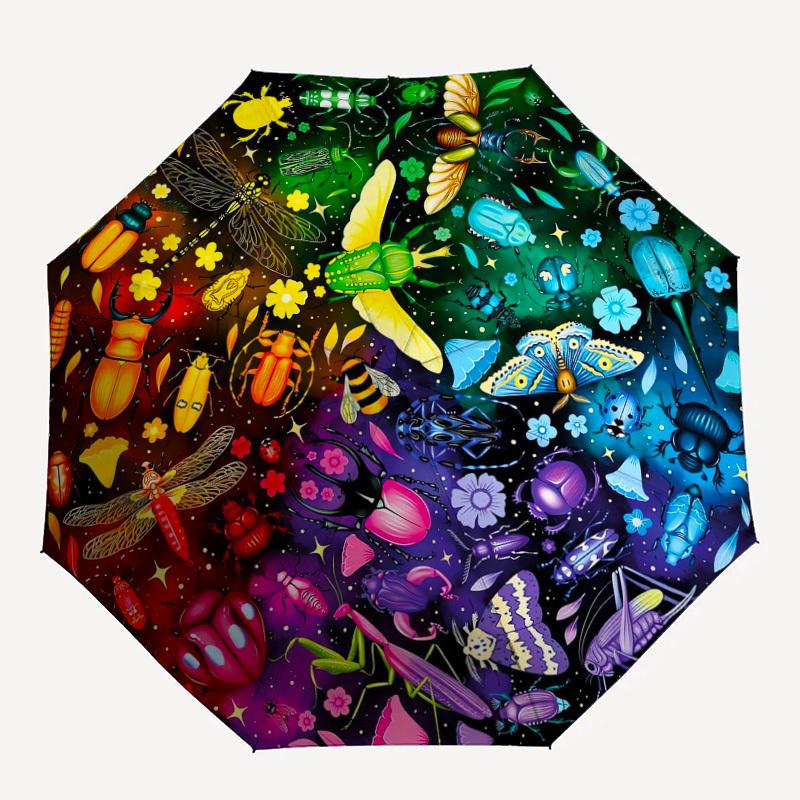 

1PC Insects, Circular Pattern Small Travel Automatic Folding Umbrella, Compact Windproof Umbrella, Automatic Open/Close ,Gift-091542