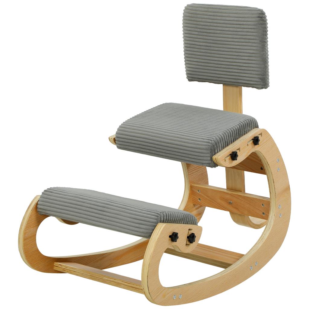 Ergonomic Kneeling Chair with Backrest, Corduroy Look, Grey