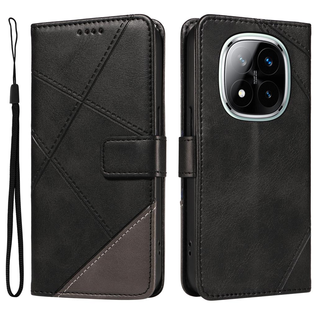 For Xiaomi Redmi Note 14 Pro+ 5G/Note 14 Pro 5G/Poco X7 5G Case Leather Geometric Line Wallet Phone Cover with Wrist Strap