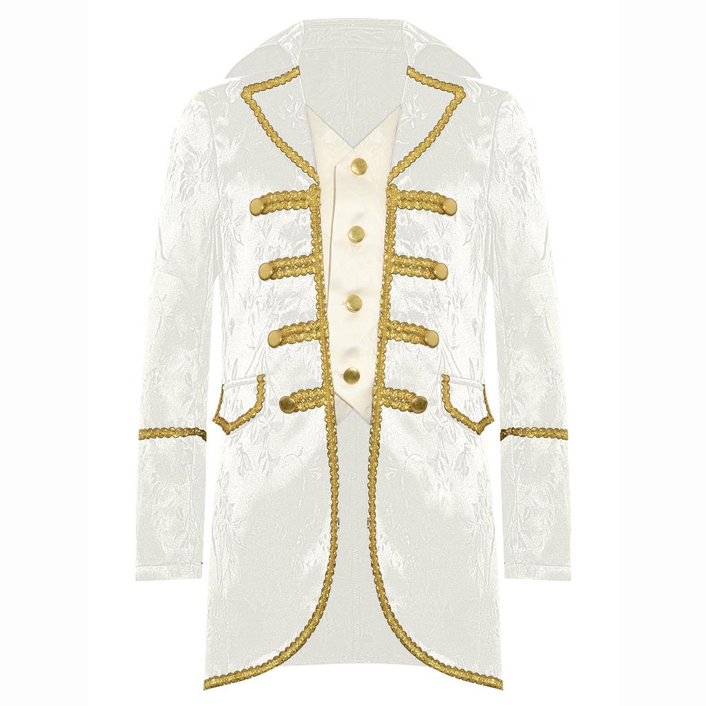 Traje Medieval Vitoriano para Meninos Manga Longa Acabamento Dourado Jaqueta Falsa de Duas Peças Casaco Steampunk Gótico