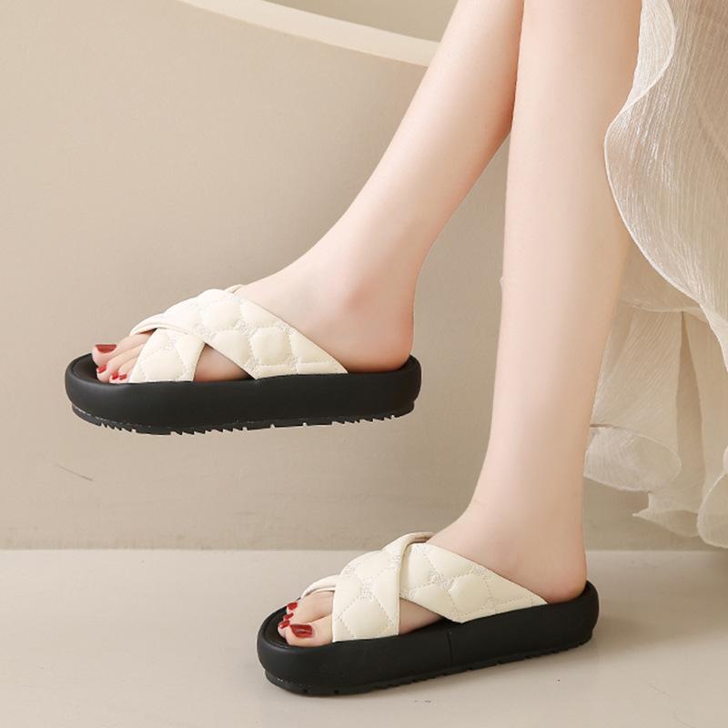 Thick-soled slippers women's new maternity soft-soled cross-cool slippers fashionable versatile outer wear casual one-word drag