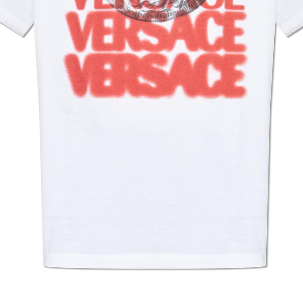 Versace Letter Print Fitted Crew Neck Short Sleeve T-Shirt Men Tops White 1013302-1A12439-2W580