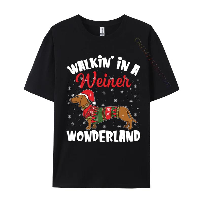 Walking In A Wiener Wonderland Funny Dachshund Christmas T-Shirts Vintage Cotton Tee Shirts Gift Idea Tops