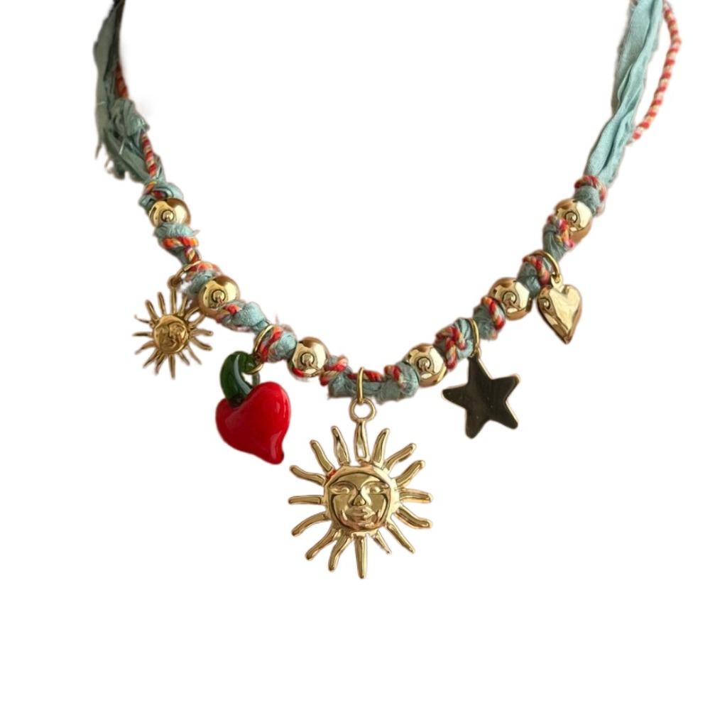 

Love Hand Woven Rope Necklace Love Heart Dopamine Necklace Unique Sun Pendant Necklace Girls Style B