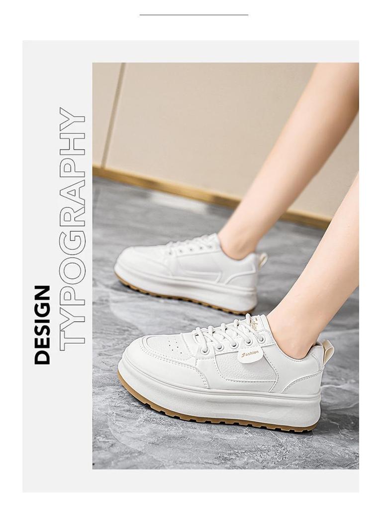 Prodyšné bílé dámské tenisky se silnou podrážkou; Trendy, univerzální boty ve stylu korejském, zvyšující výšku, ležérní skate boty na léto.