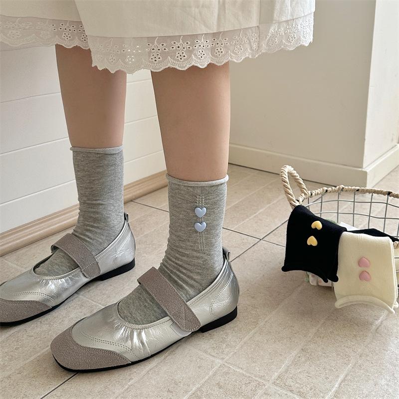 

Бесшовные носки-гольфы в форме сердца для женщин на весну и лето, тонкие гольфы до середины икры однотонные, повседневные хлопковые махровые носки 1 pair серый