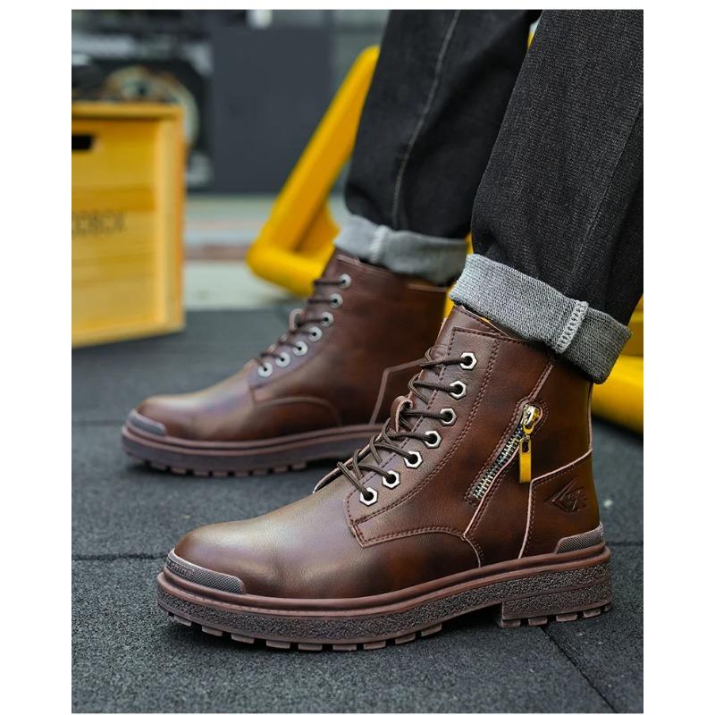 New 2024 Fashion Black Leather Men Work Safety Boots Zip Ankle Indestructible Steel Toe Cap Anti Smashing Shoes Male Footwear