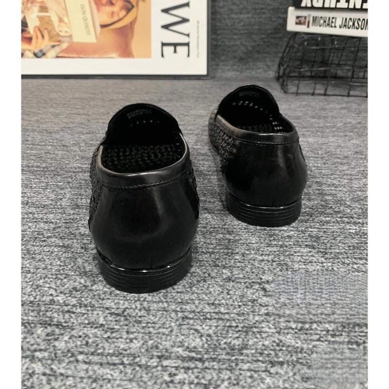 2025 spring new men's shoes leather woven loafers one pedal lazy beanie shoes men's casual leather shoes trend