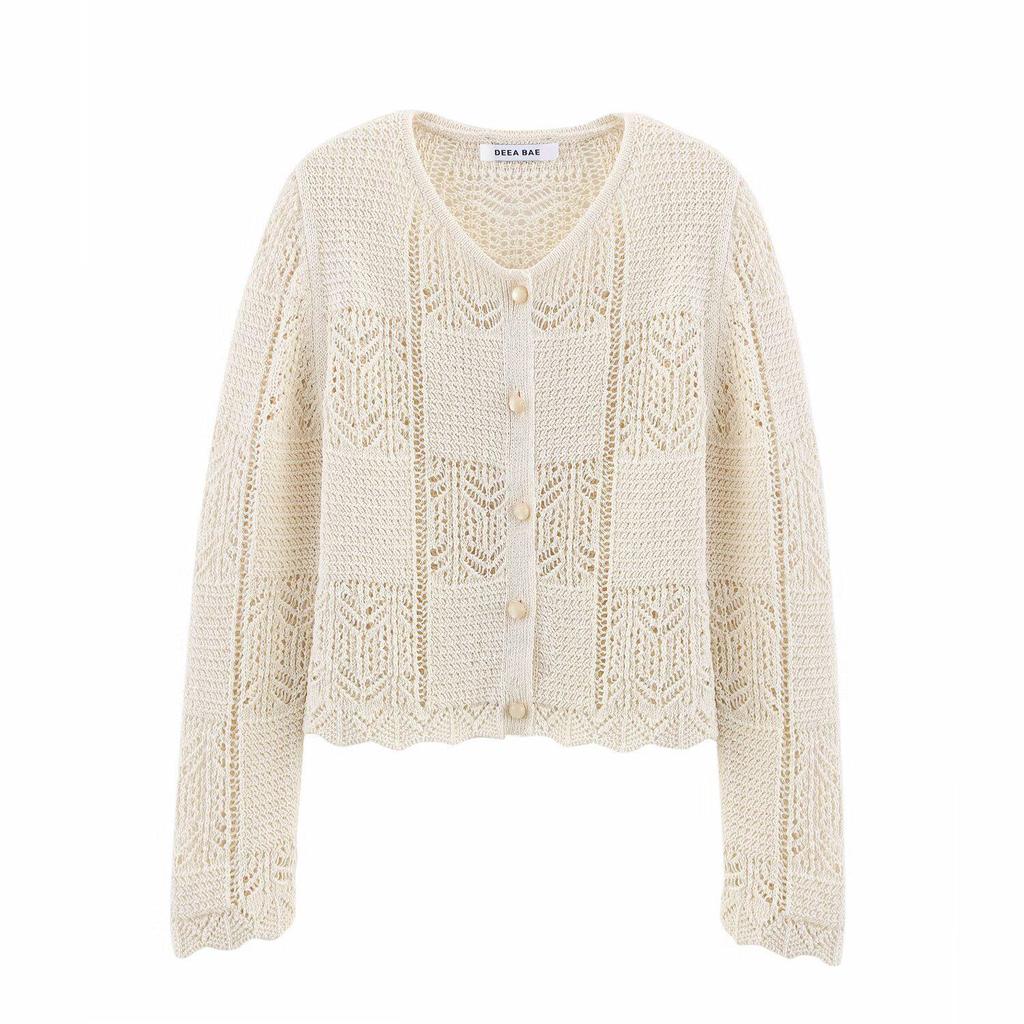 2025 Summer Women's European & American Fashion Jacquard Mesh Knit Cardigan