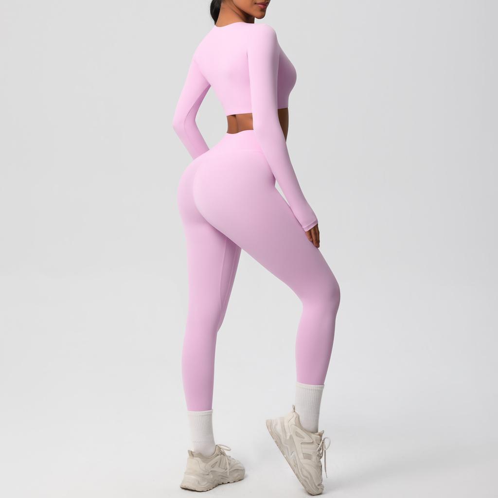 Solid Color Double-sided Nylon Brushed Nude Tight Fitting Sports Yoga Suit Set, Running And Fitness Two-piece Set