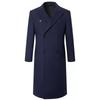 Outono e inverno espessado acolchoado extra longo joelho casaco de lã masculino trespassado fino trench coat