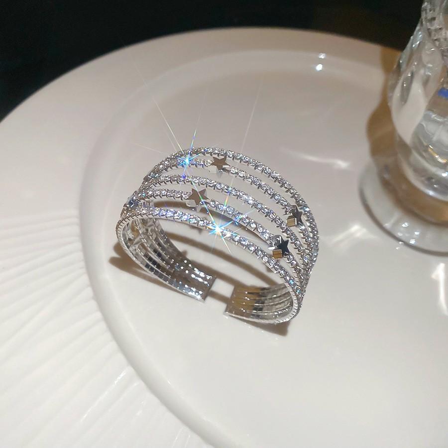 Super Flash Zircon Round Heart-shaped Flower Multi-layer Open Bracelet Exquisite and Beautiful Bracelet Light Luxury Jewelry Women