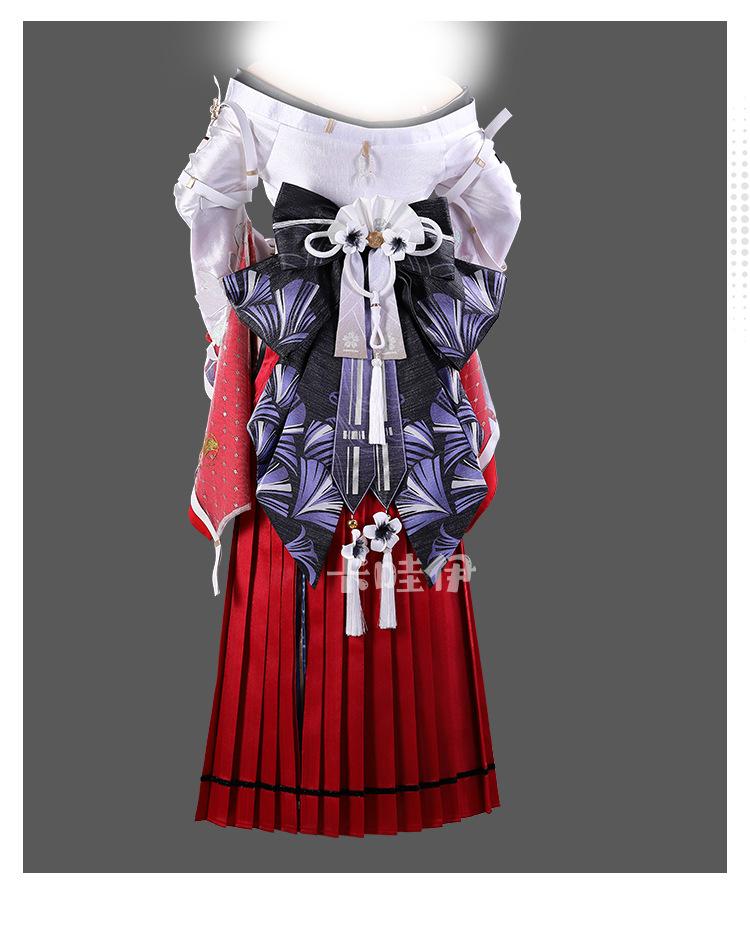 Anime Honkai: Star Rail Baiheng Cosplay Costume Full Set, Red White Traditional Style Dress with Long White Ponytail Wig Halloween Outfit for Women