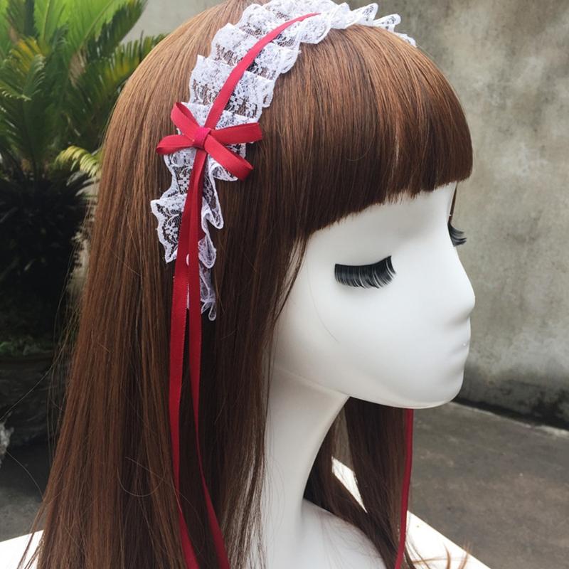 Liebliches Süßes Haarband Anime Maid Cosplay Stirnband Lolita Rüschenspitze Kopfschmuck Handgefertigt Schleife Haarschmuck