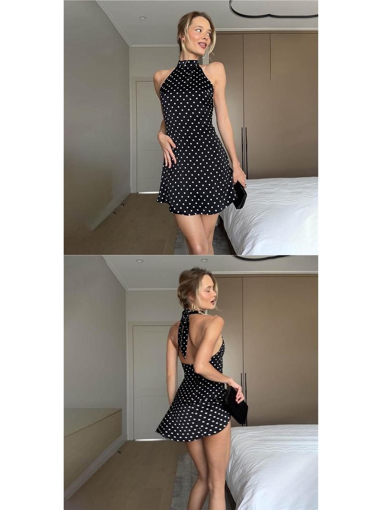 European & American Style Polka Dot Sleeveless Bodycon Dress