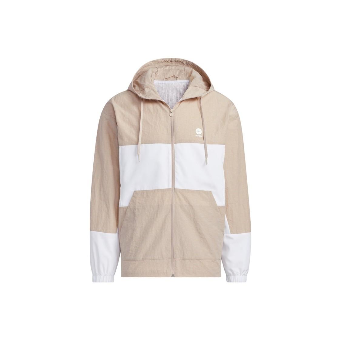 adidas neo Logo Print Color-Block Zip-Up Hoodie Jacket for Men, Gray-Brown S