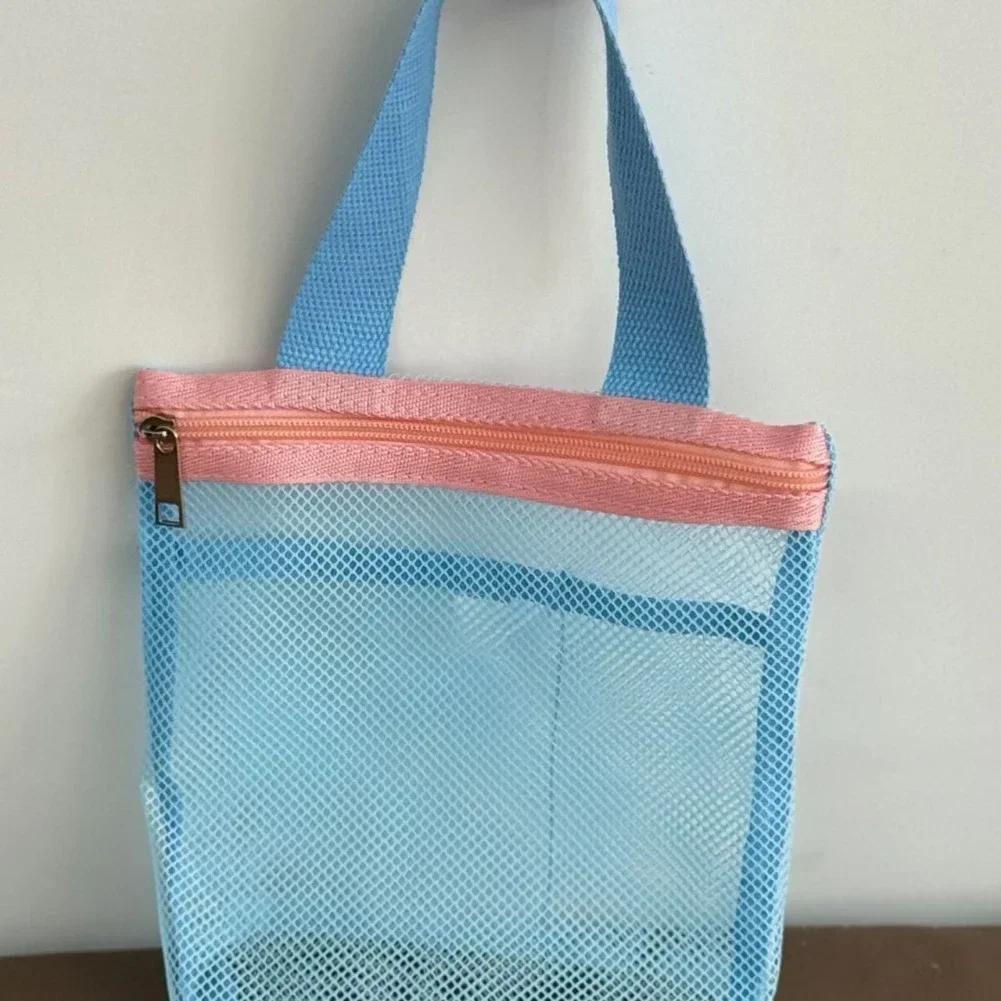 Portable Mesh Makeup Toiletry Storage Bag Large Capacity Travel Handbag with Transparent Design for Easy Organization