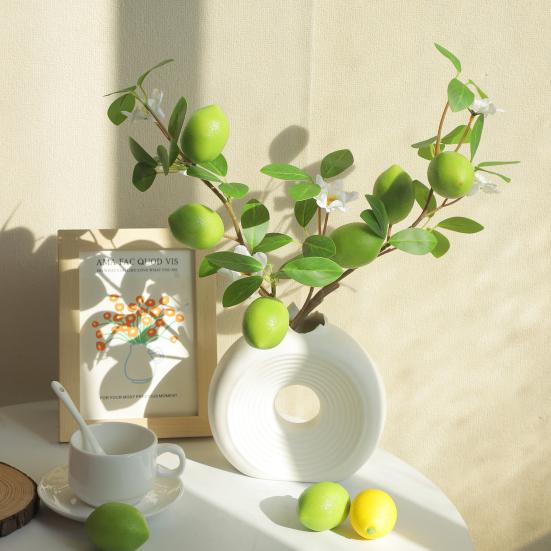 Artificial Lemons Branches 9 Head Faux Lemon Fruits with Stem Realistic Lifelike Fake Greenery Tree Branch with Flowers Leaves