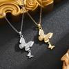 Women's Titanium Steel Butterfly Necklace with Micro-inlaid Zircon - Fashionable and Versatile Jewelry Accessory