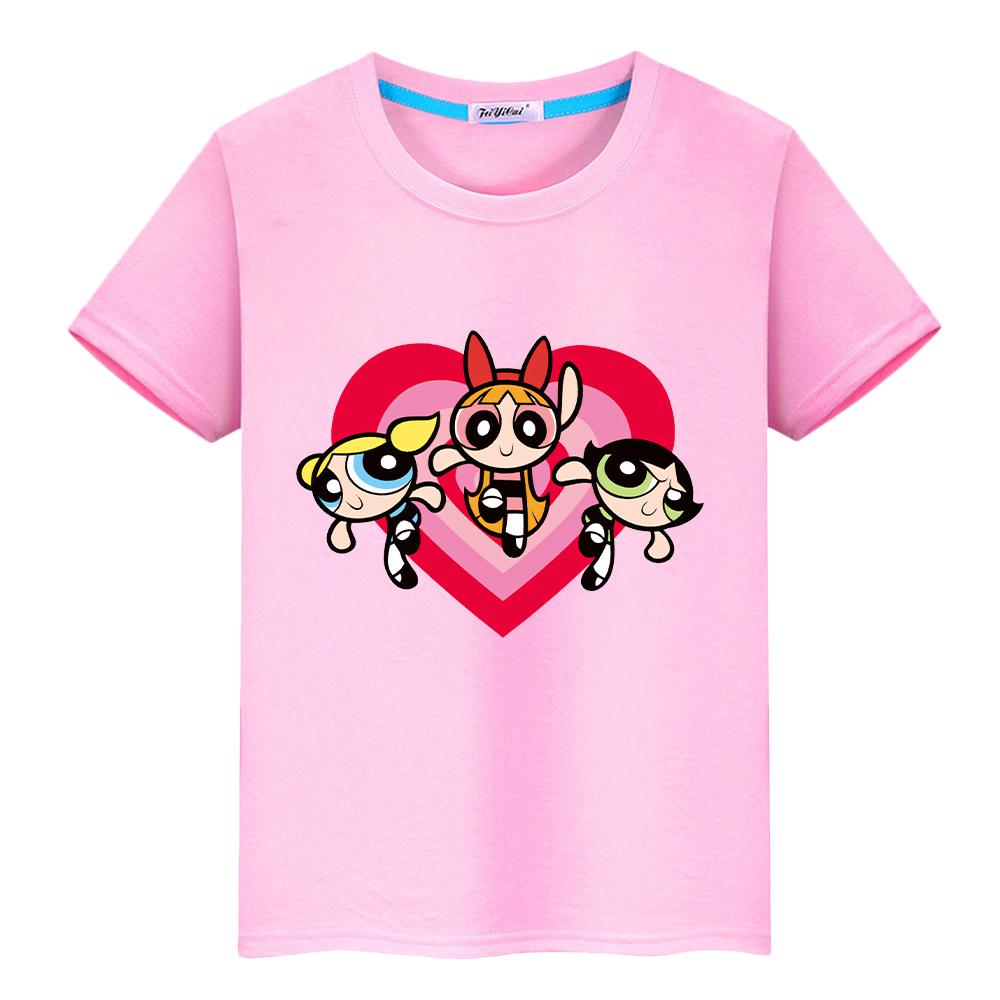 powerpuff girls print t shirt for kids boy 10year 100%Cotton Kawaii Tops anime Short  pride tshirt  y2k one piece  girl clothes