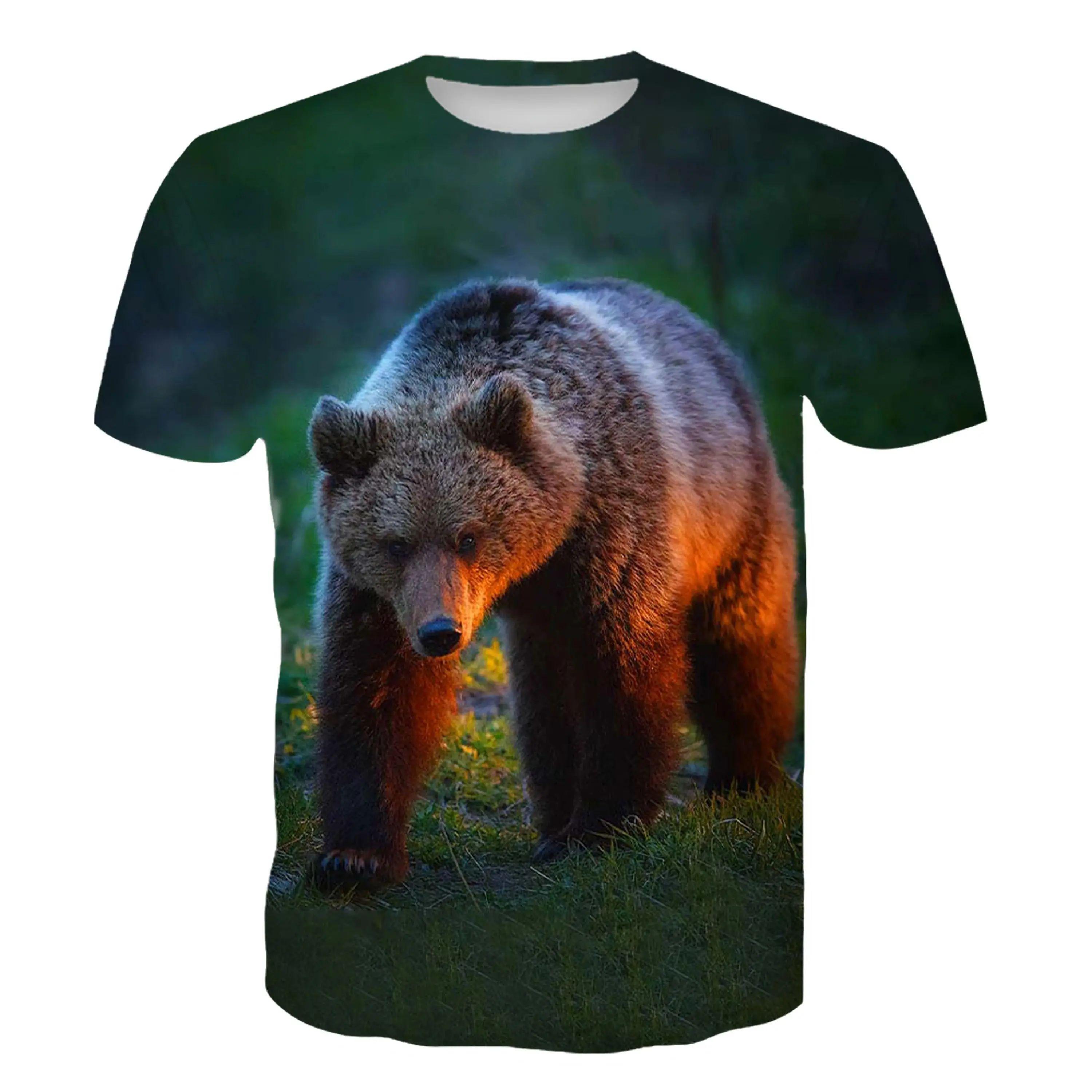 

Літній чоловічий повсякденний ошийник з 3d-принтом з принтом Людий ведмідь з візерунком Тварина з коротким рукавом. Розкішний вуличний стильний топ із принтом 3D. 4XL