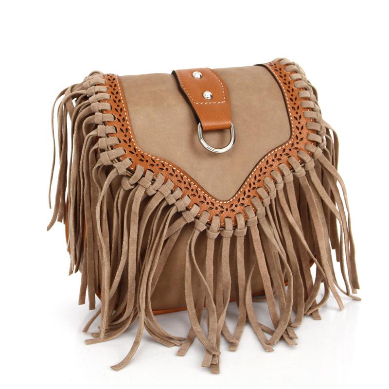 Bohemian Tassel Messenger Bag Sen Series Women'S Bag Newest Fashion Retro Shoulder Frosted Messenger Bag Women Leather