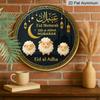 2D Flat, 1pc Round Aluminum Hanging Sign, "Eid Al-Adha Mubarak" Islamic Festival Metal Wall Art, Cute Sheep & Crescent Moon Lantern Design, Perfect