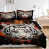 3PCs White Tiger Print Design Cover Set, Breathable Fabric, Machine Washable (1 Duvet Cover + 2 Pillowcases) (Without Quilt) yy250911080