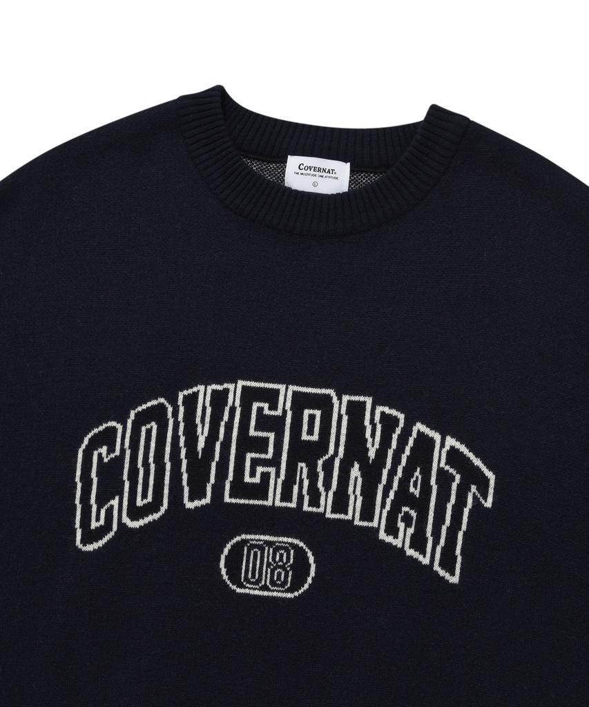 COVERNAT Lambswool Arch Logo Crewneck Knit Navy