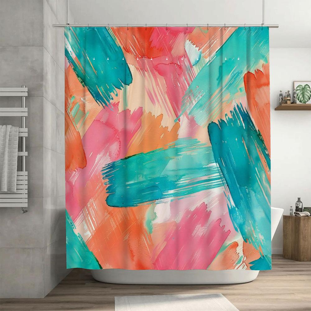 Artistic Bath Shower Curtain Modern Colorful Design for Bathroom Decorations Easy Installation with Hook Rings (Blue Pink Green