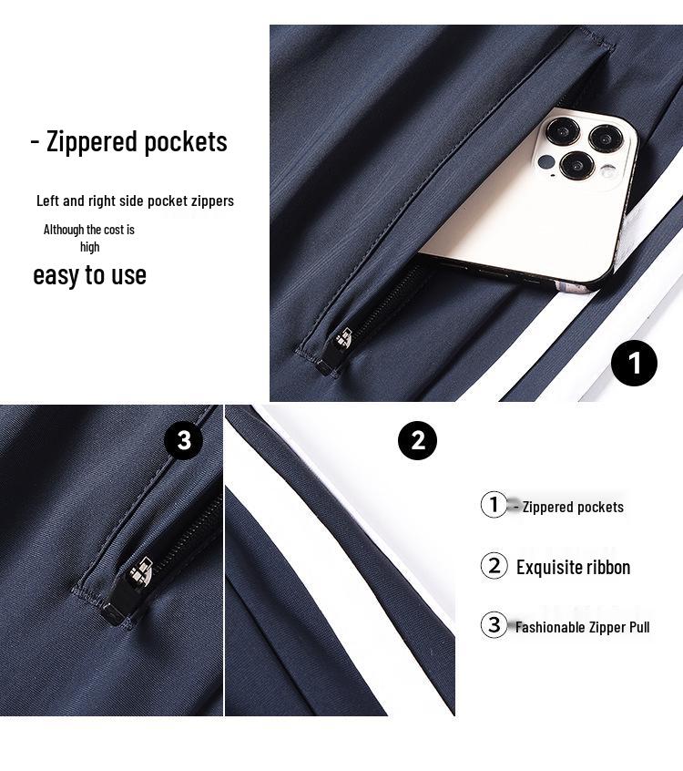 Navy Blue Ultra-Thin School Uniform Pants with Two White Stripes for Students