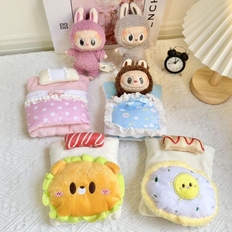 (ohne Puppe) für 17 cm Labubu niedliches und bequemes Babybett Zuhause warm niedliche Babyaccessoires Puppendecke Kissen Schlafsack Set